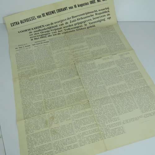 De Nieuwe Courant Newspaper of Netherlands 16 August 1902 with copy of Peace Treaty of Vereeniging