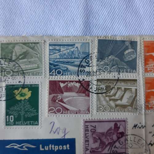 Airmail cover from St. Gallen to Johannesburg, South Africa with 13 Switzerland stamps