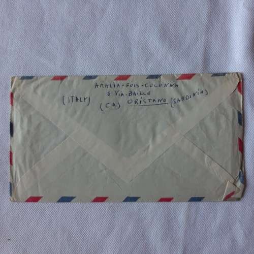 Postal cover from Oristano to Pretoria, South Africa with 1x20Lire, 3x40Lire, 3x50Lire stamps