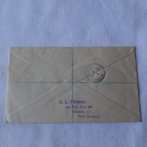 Registered postal cover from Dunedin, New Zealand to Ottawa, Canada with 4d New Zealand stamp