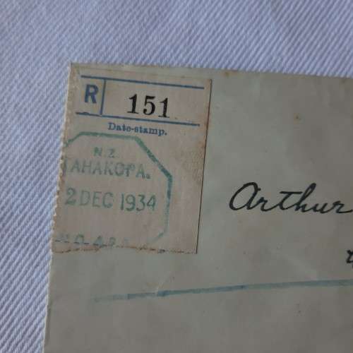 Registered postal cover from Tahakopa, New Zealand to Dunedin, New Zealand with 2x2d stamps