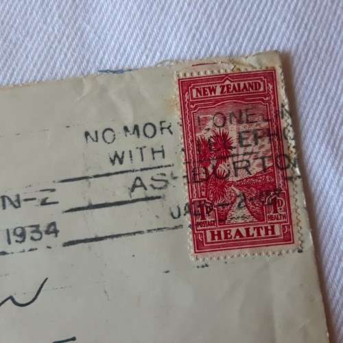 Postal cover from Ashburton, New Zealand to Transvaal, South Africa with 1d New Zealand stamp - 1934