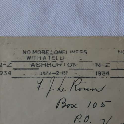 Postal cover from Ashburton, New Zealand to Transvaal, South Africa with 1d New Zealand stamp - 1934