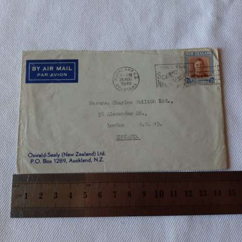 Airmail cover from Auckland, New Zealand to London, England with 1/3 New Zealand stamp