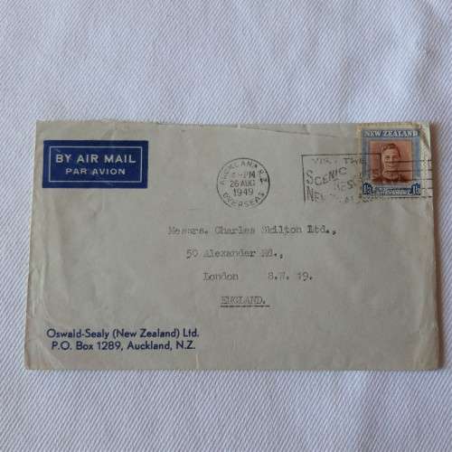 Airmail cover from Auckland, New Zealand to London, England with 1/3 New Zealand stamp