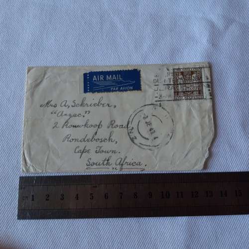 Airmail cover from New Zealand to Cape Town, South Africa with New Zealand 2 shilling and sixpence