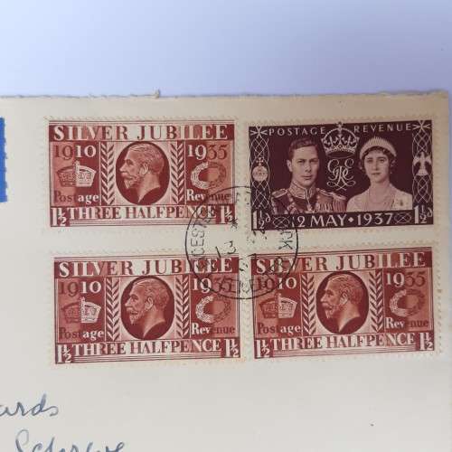 Airmail cover from Leicester, England to Windhoek, SWA with 4x 1 1/2d British stamps - 13 May 1937
