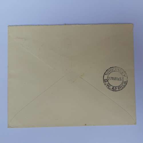 Airmail cover from Leicester, England to Windhoek, SWA with 4x 1 1/2d British stamps - 13 May 1937