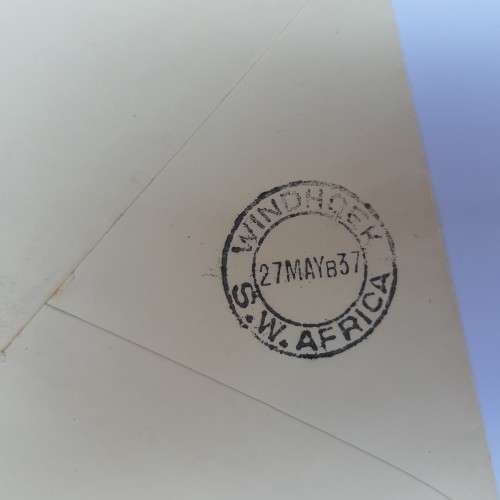 Airmail cover from Leicester, England to Windhoek, SWA with 4x 1 1/2d British stamps - 13 May 1937
