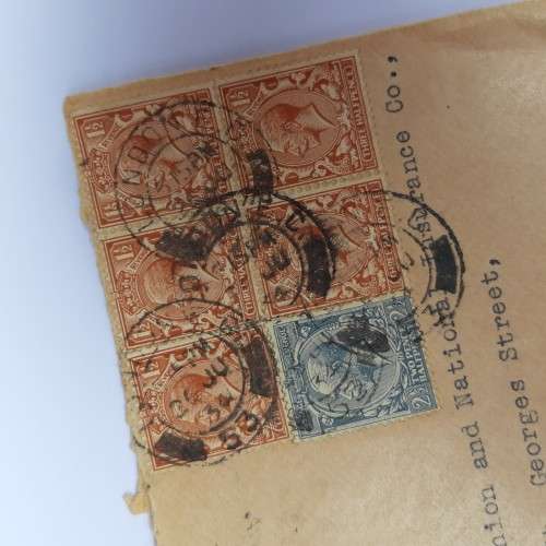 Airmail cover from London, England to Cape Town, South Africa - 26 June 1934 with 6 British stamps