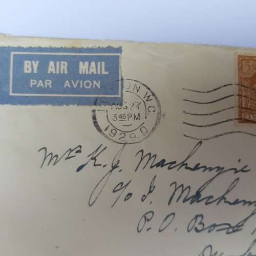 Airmail cover from London, England to Natal, South Africa - 27 August 1929 - With 5 1/2 rated stamps