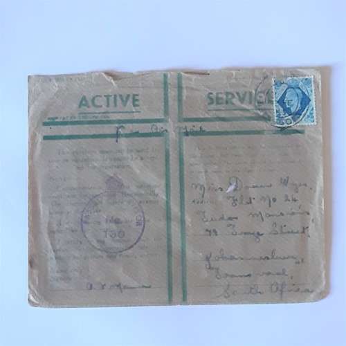 An Active service envelope posted Palestine to South Africa at Field Post Office 550