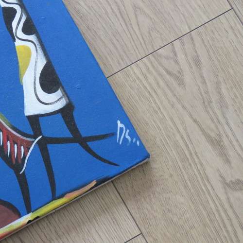 African art oil painting - Women making porridge - Size 63 x 44 cm