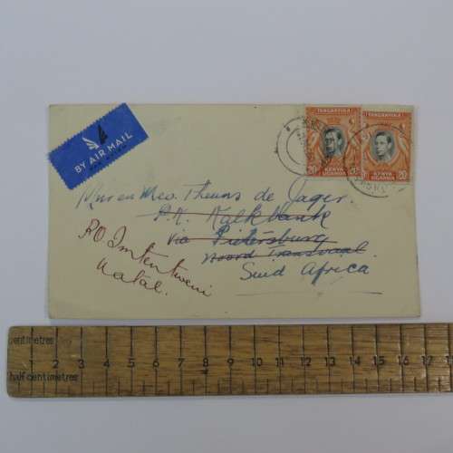 Airmail cover from Thompson`s Fall to Pietersburg, South Africa