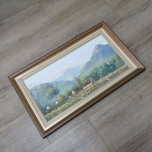 Pat van der Merwe landscape oil painting - size of art 30 x 49cm and size of frame 43 x 73cm