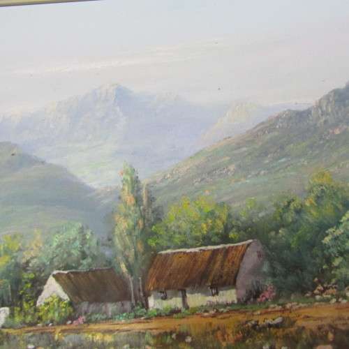 Pat van der Merwe landscape oil painting - size of art 30 x 49cm and size of frame 43 x 73cm
