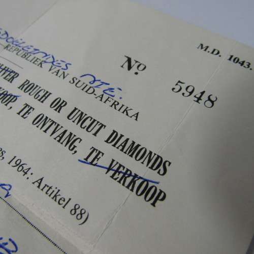 1980 Permit to Receive rough or uncut diamonds