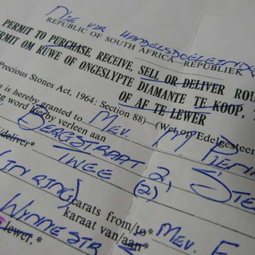 1980 Permit to Receive rough or uncut diamonds