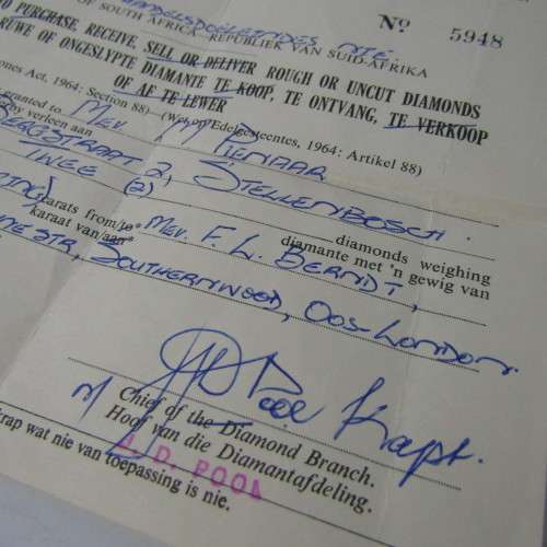 1980 Permit to Receive rough or uncut diamonds