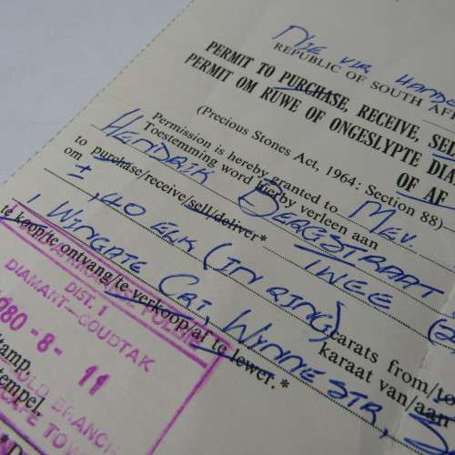 1980 Permit to Receive rough or uncut diamonds