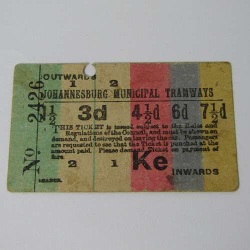 Johannesburg Municipal Tramways ticket