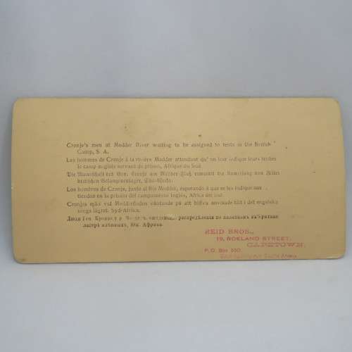 Boer War stereoscope card #68 - Cronje`s men at Modder River Prison camp