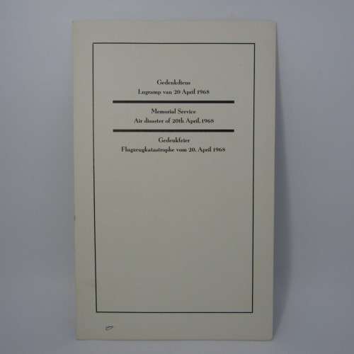 Original Memorial service booklet for Windhoek Air Disaster 20 April 1968 of SA Airways flight 228