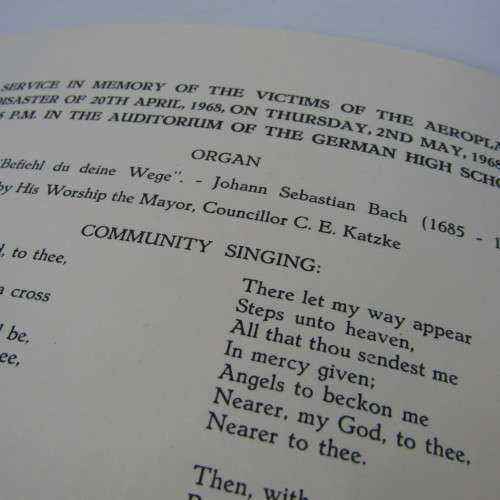 Original Memorial service booklet for Windhoek Air Disaster 20 April 1968 of SA Airways flight 228