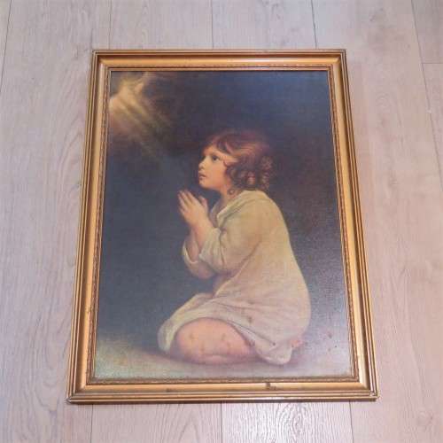 Antique picture with frame - Small child Praying - Sizes in description