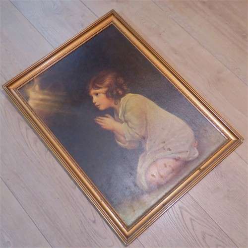 Antique picture with frame - Small child Praying - Sizes in description