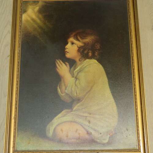 Antique picture with frame - Small child Praying - Sizes in description