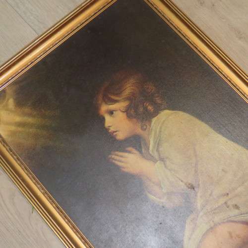Antique picture with frame - Small child Praying - Sizes in description