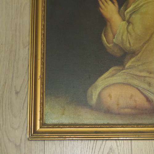Antique picture with frame - Small child Praying - Sizes in description