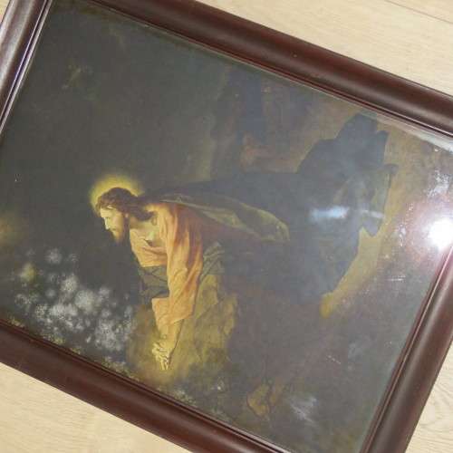 Antique Picture with frame - Christ in the Garden of Gethsemane - Sizes in description