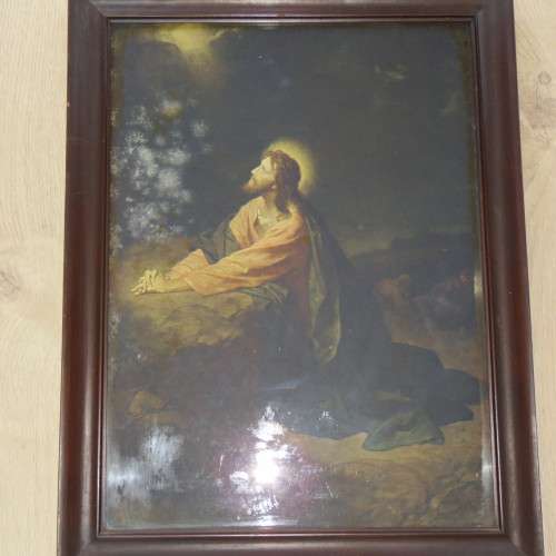 Antique Picture with frame - Christ in the Garden of Gethsemane - Sizes in description