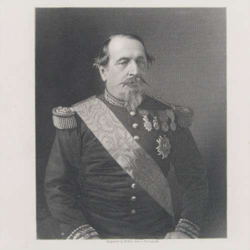 Engraving by W Holl from a photograph of Napoleon 3 and printing done by William Mackenzie