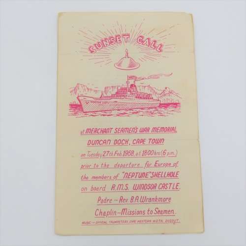 1968 Moth Sunset call for departure on RMS Windsor Castle