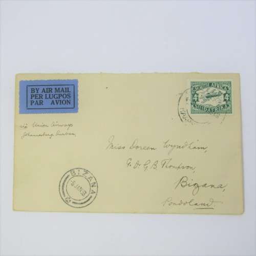 Airmail cover from Cape Town to Bizana Pondoland with Union Airways 4 January 1933