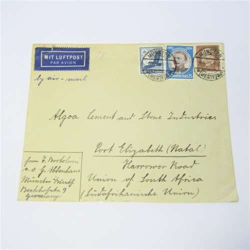 Munchen, Germany to Port Elizabeth by airmail with three German stamps