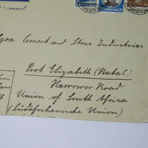 Munchen, Germany to Port Elizabeth by airmail with three German stamps
