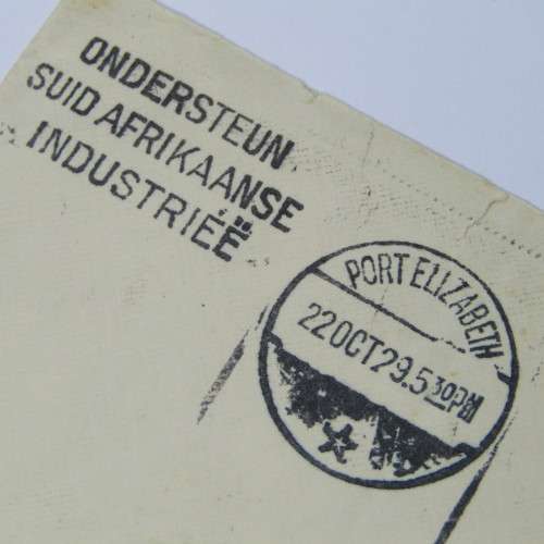 Meter Franking Port Elizabeth to India via Coromandel with two South African stamps