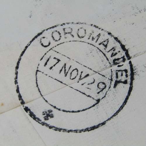 Meter Franking Port Elizabeth to India via Coromandel with two South African stamps