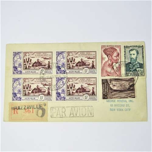 Airmail cover from Brazzaville Congo to New York USA 13 August 1954