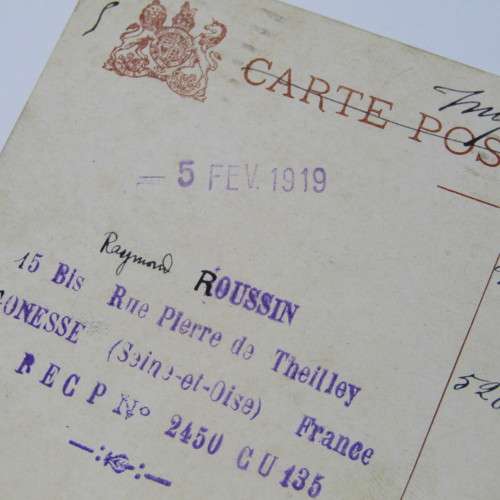 Paris censor postcard to South Africa with a French stamp and two Paris 23 Feb 1919 cancellations