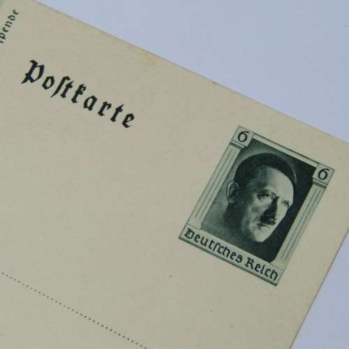 German Post card Showing troops with Hitler stamp on Post card
