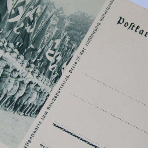 German Post card Showing troops with Hitler stamp on Post card