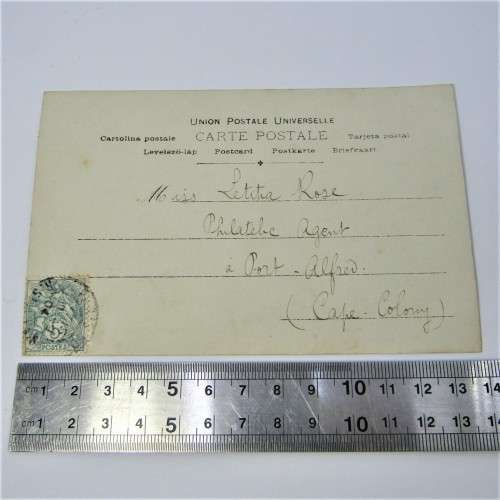 Postcard from Paris France to Port Alfred South Africa with stamp and cancellation on both sides