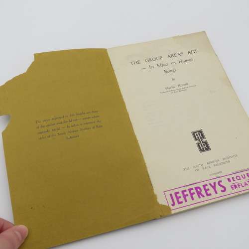 The Group Areas Act - Its Effect on Human beings by Muriel Hornell - Cover page damaged