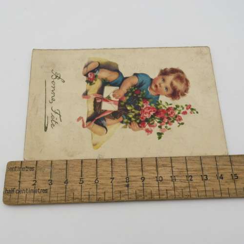 Bonne Fete postcard sent from France to Belgium - Happy day