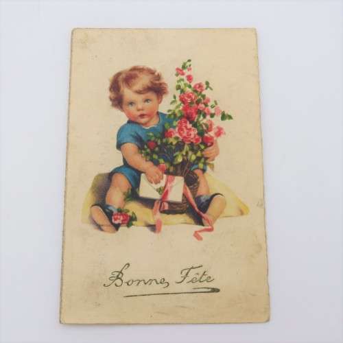 Bonne Fete postcard sent from France to Belgium - Happy day